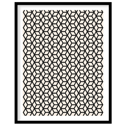 This captivating Bauhaus-inspired print, "Bauhaus Isometric Grid," features a dense and intricate p… for abode