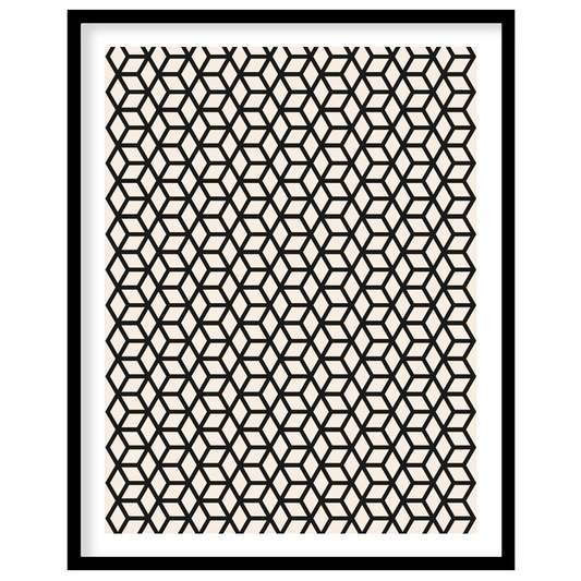 This captivating Bauhaus-inspired print, "Bauhaus Isometric Grid," features a dense and intricate p… for abode