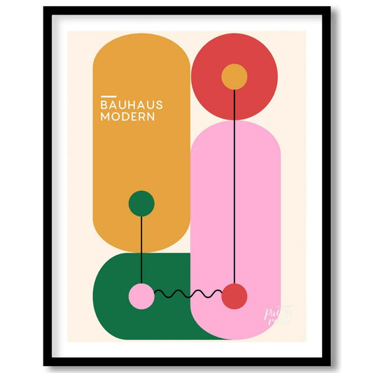 This vibrant Bauhaus-inspired print features a playful arrangement of geometric shapes in bold, con… for lovely house