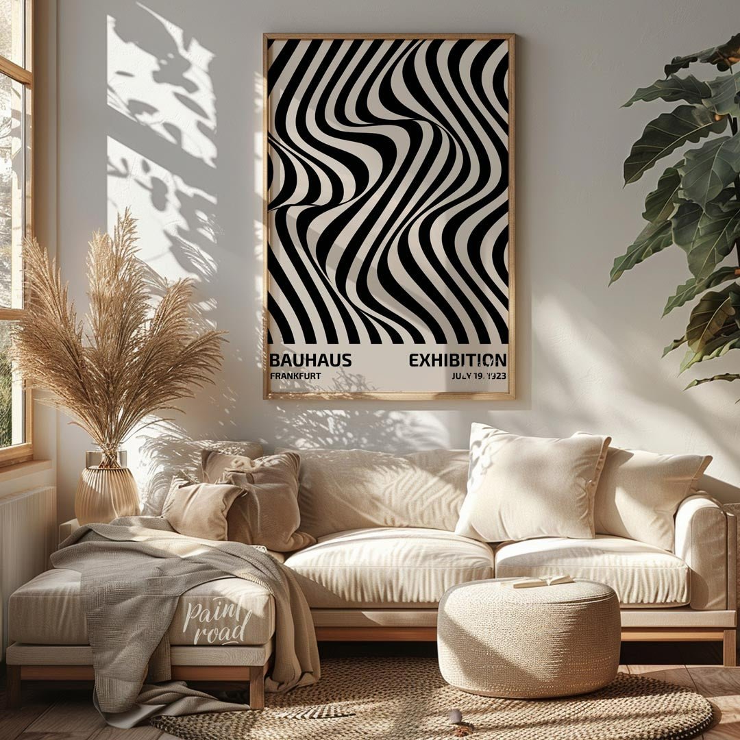 Bauhaus Op Art Swirl Painting available online at Paintroad showing art studio Bauhaus and black and white