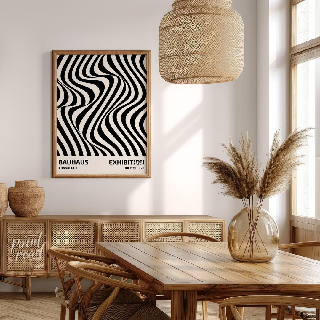 Bauhaus Op Art Swirl Painting available online at Paintroad showing art studio Bauhaus and black and white