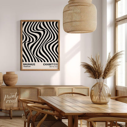 Bauhaus Op Art Swirl Painting available online at Paintroad showing art studio Bauhaus and black and white