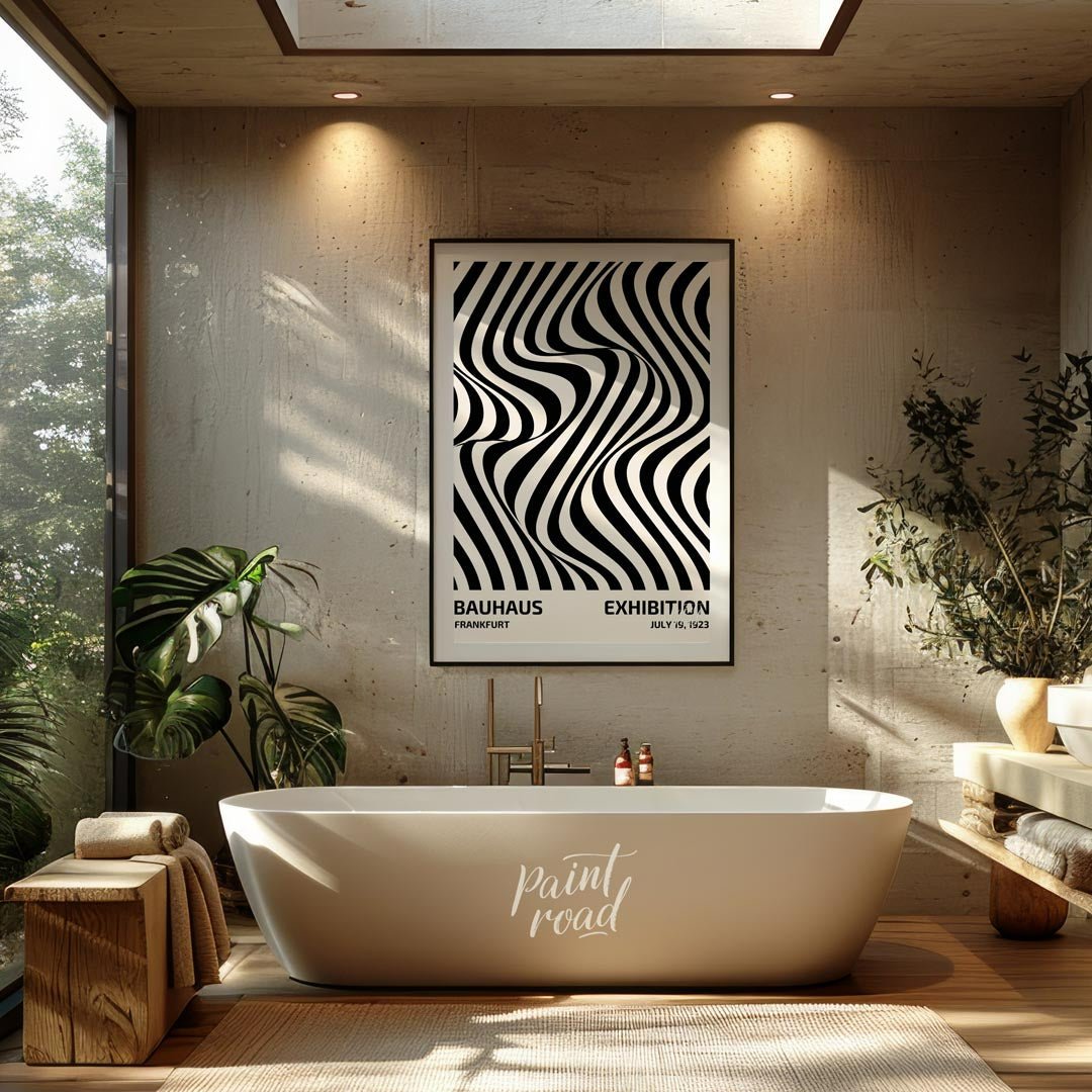 Bauhaus Op Art Swirl Painting available online at Paintroad showing art studio Bauhaus and black and white