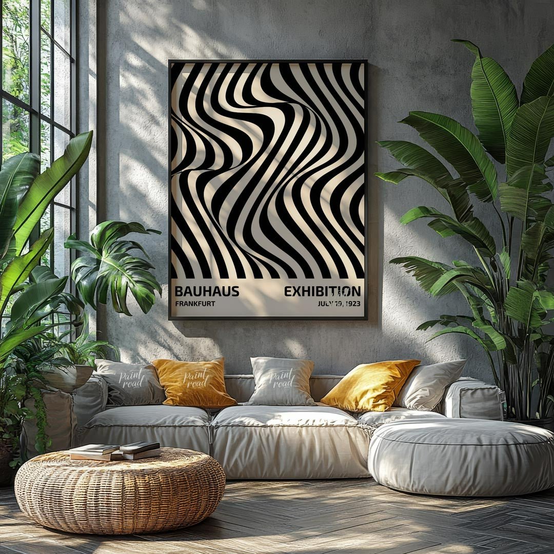 Bauhaus Op Art Swirl Painting available online at Paintroad showing art studio Bauhaus and black and white