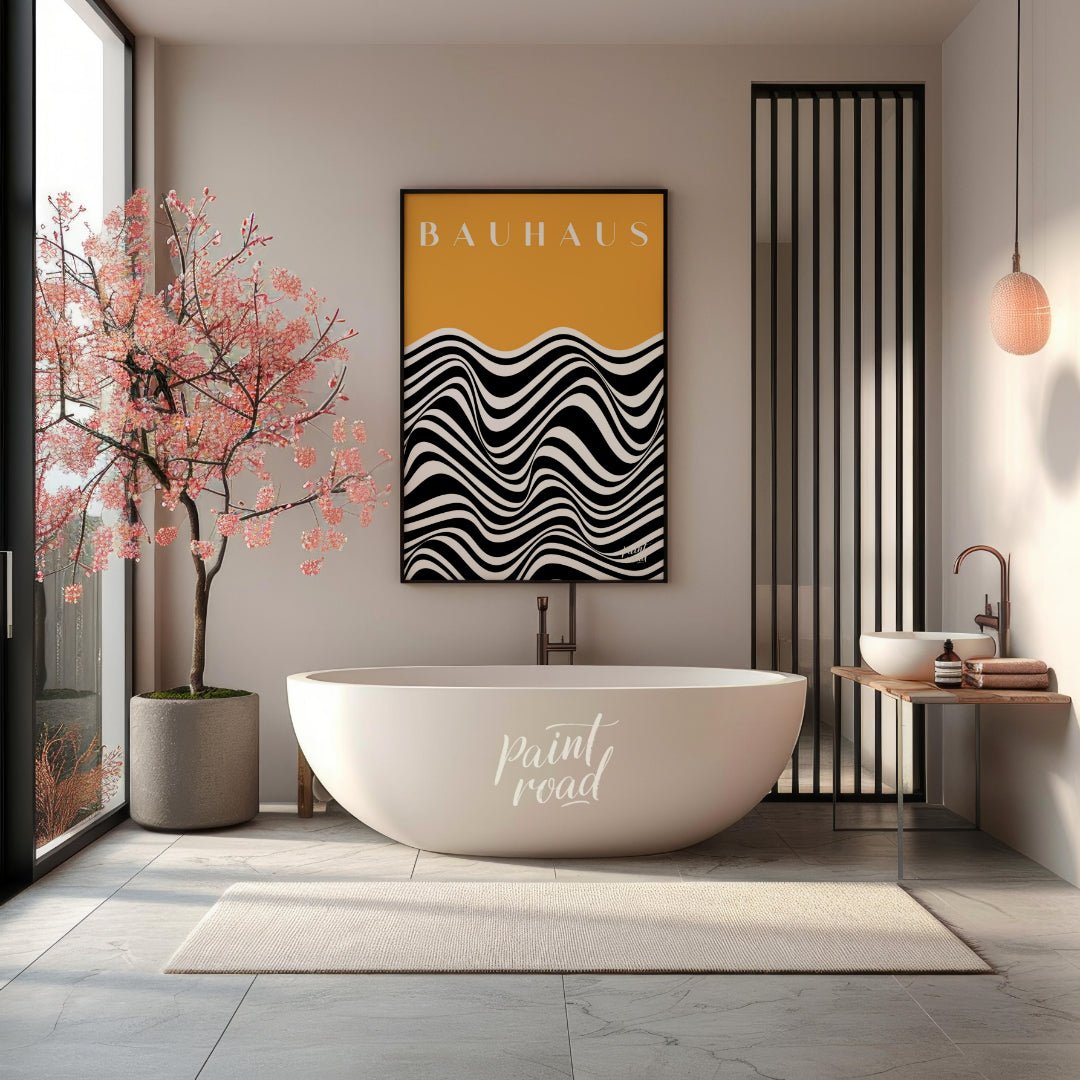 This striking Bauhaus-inspired art print features a bold and captivating design that plays with opt… for bathroom