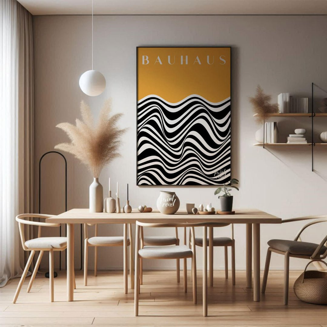 This striking Bauhaus-inspired art print features a bold and captivating design that plays with opt… for dining room