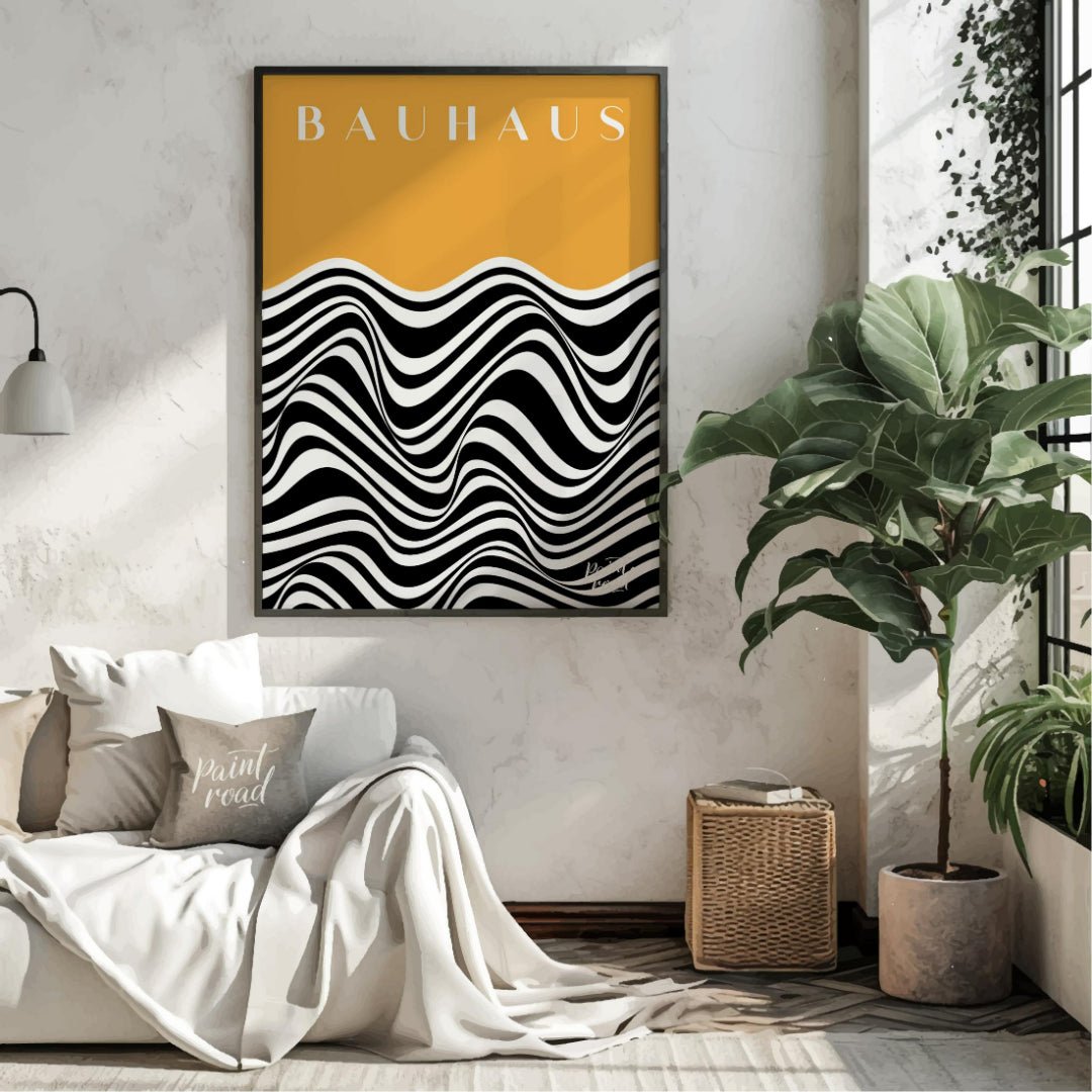This striking Bauhaus-inspired art print features a bold and captivating design that plays with opt… for living room