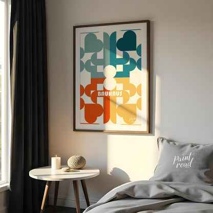 This Bauhaus poster presents a playful yet sophisticated abstract composition featuring an intricat… for bedroom