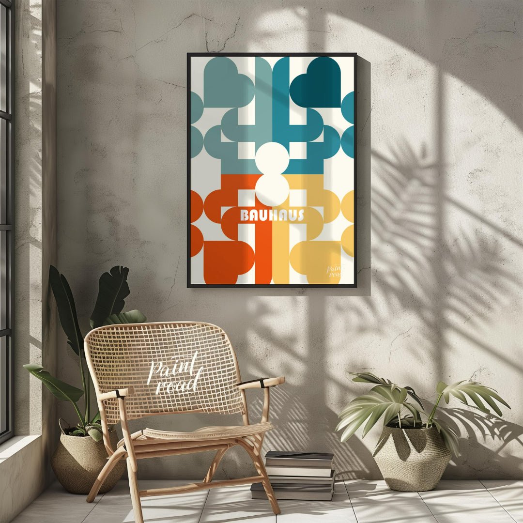 This Bauhaus poster presents a playful yet sophisticated abstract composition featuring an intricat… for other
