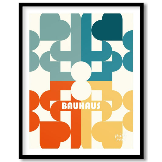 This Bauhaus poster presents a playful yet sophisticated abstract composition featuring an intricat… for place