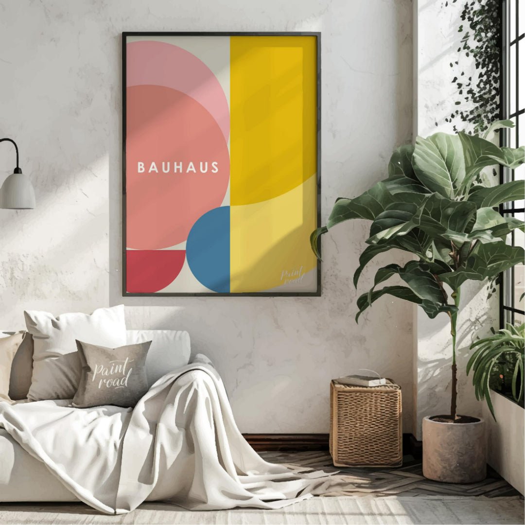 This vibrant digital poster, titled "Overlapping Geometric Shapes Poster," is a harmonious composit… for living room