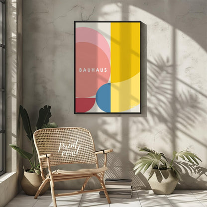 This vibrant digital poster, titled "Overlapping Geometric Shapes Poster," is a harmonious composit… for living room