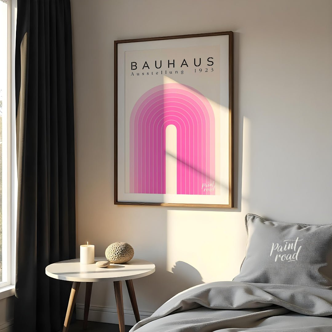 Bauhaus Pink Arch Painting available online at Paintroad showing arch art lover. and art print