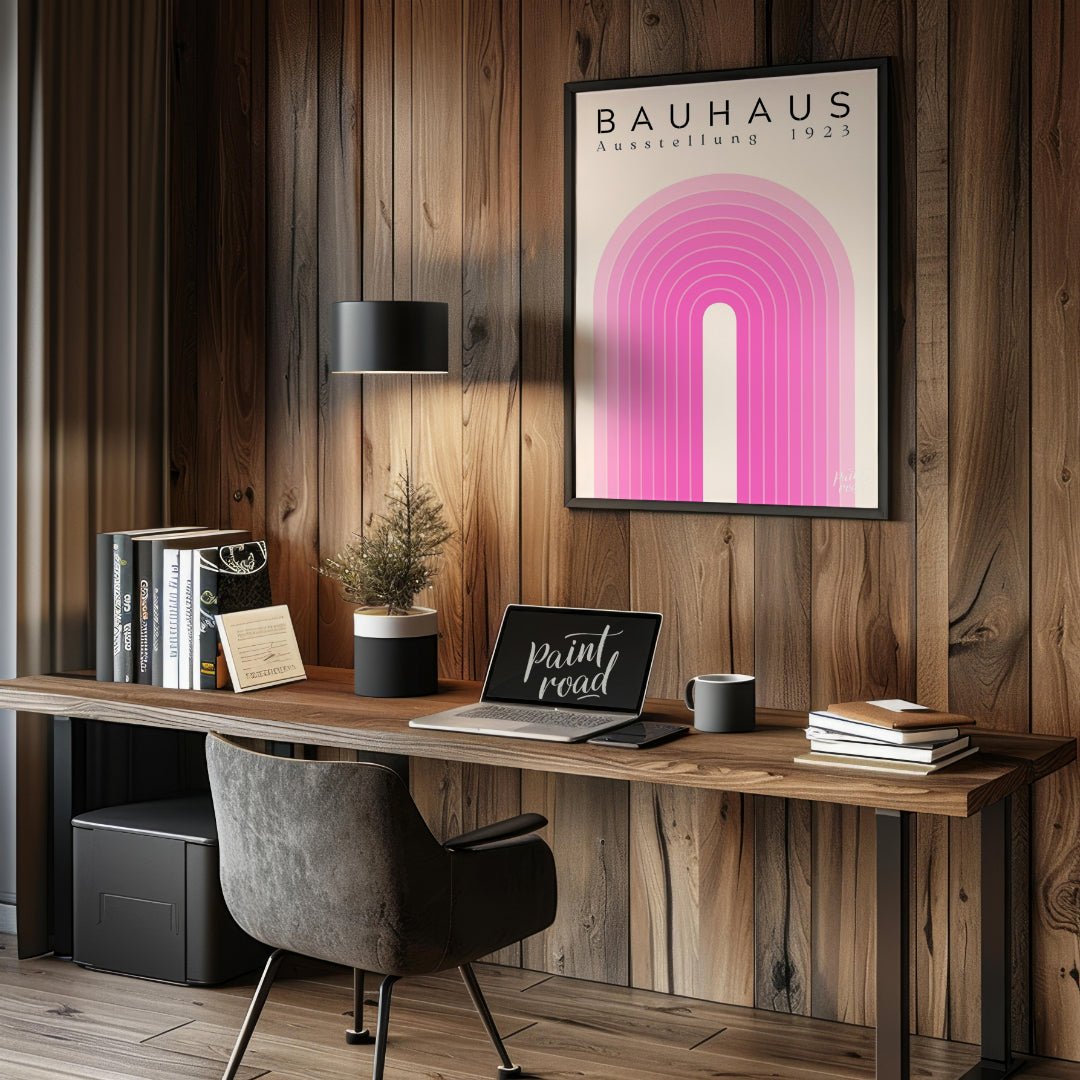 Bauhaus Pink Arch Painting available online at Paintroad showing arch art lover. and art print