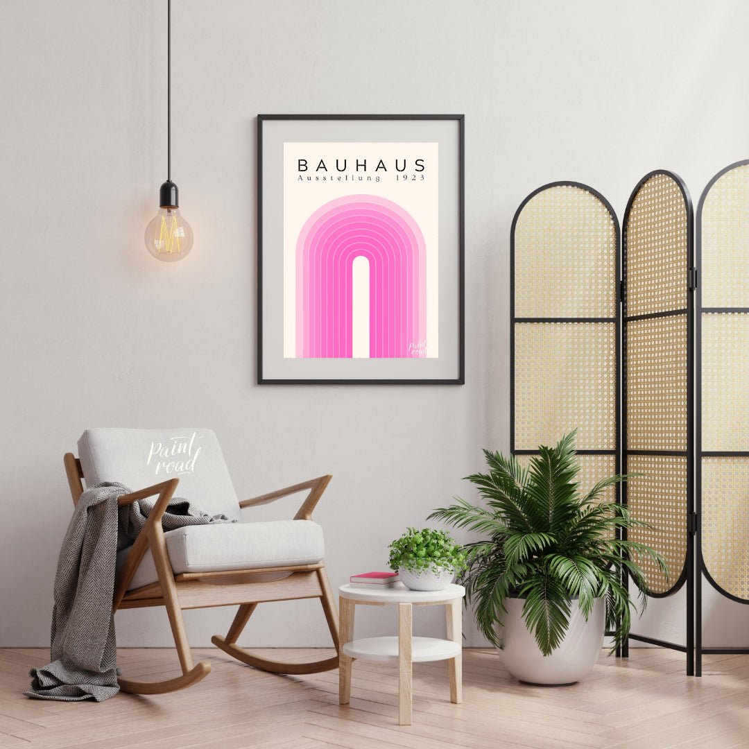 Bauhaus Pink Arch Painting available online at Paintroad showing arch art lover. and art print