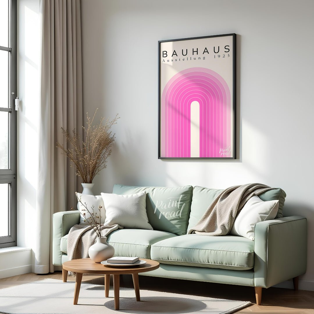 Bauhaus Pink Arch Painting available online at Paintroad showing arch art lover. and art print