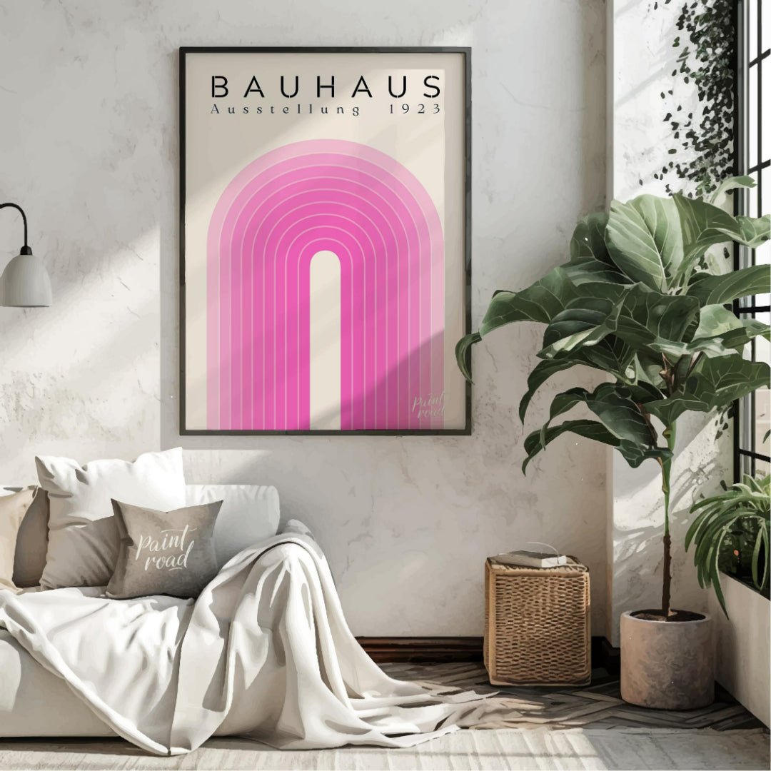 Bauhaus Pink Arch Painting available online at Paintroad showing arch art lover. and art print