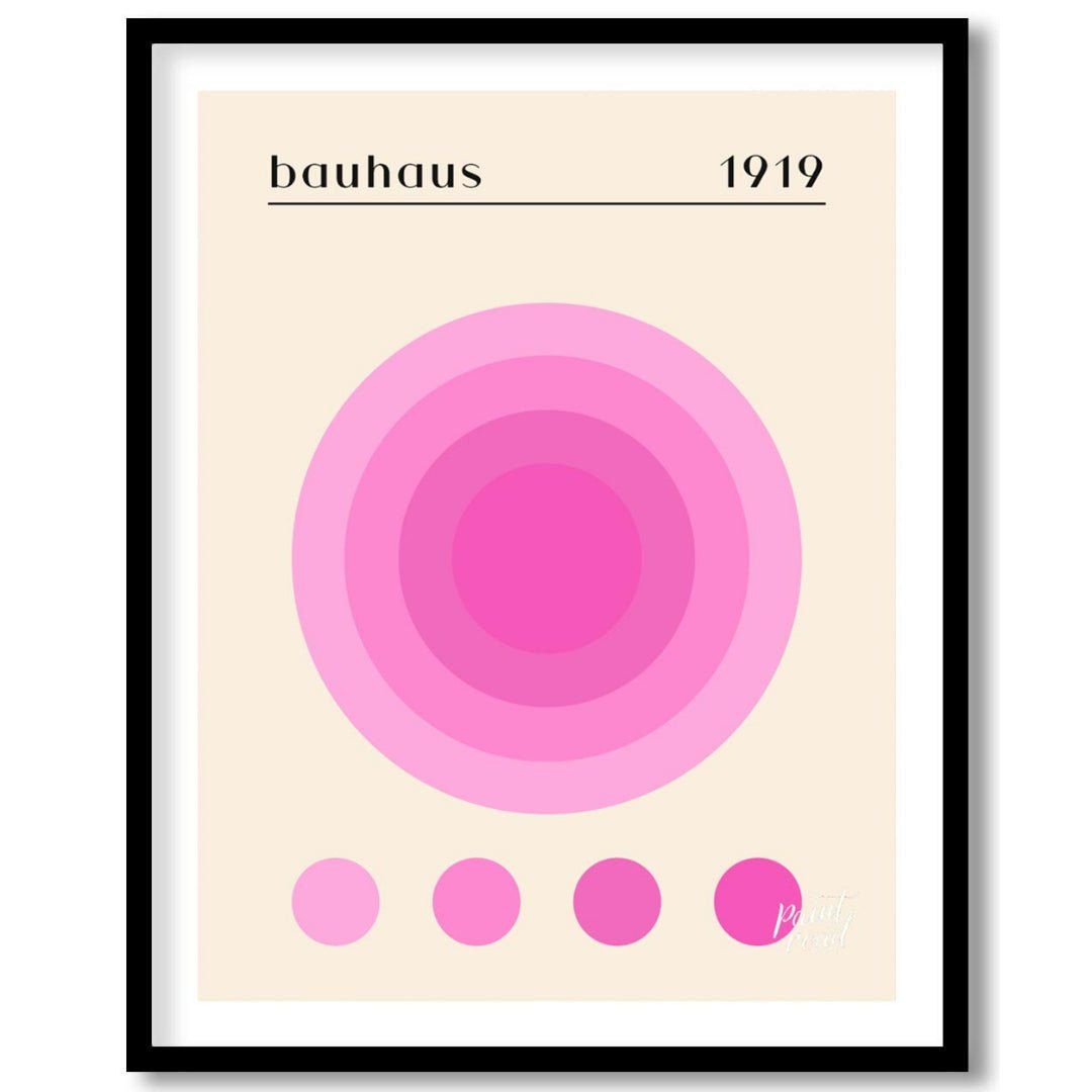 This Bauhaus-inspired print, "Bauhaus Pink Gradation Circle," showcases a central circular motif co… for area