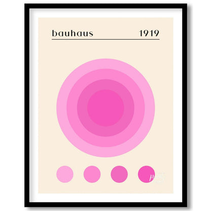 This Bauhaus-inspired print, "Bauhaus Pink Gradation Circle," showcases a central circular motif co… for area