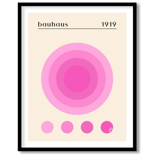 This Bauhaus-inspired print, "Bauhaus Pink Gradation Circle," showcases a central circular motif co… for area