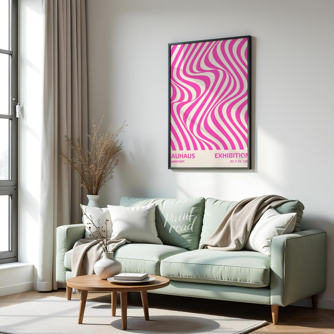 This dynamic poster boldly fuses Bauhaus principles with elements of Op Art, featuring an mesmerizi… for living room