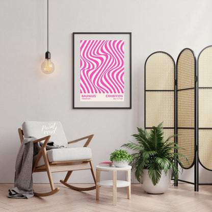 This dynamic poster boldly fuses Bauhaus principles with elements of Op Art, featuring an mesmerizi… for living room