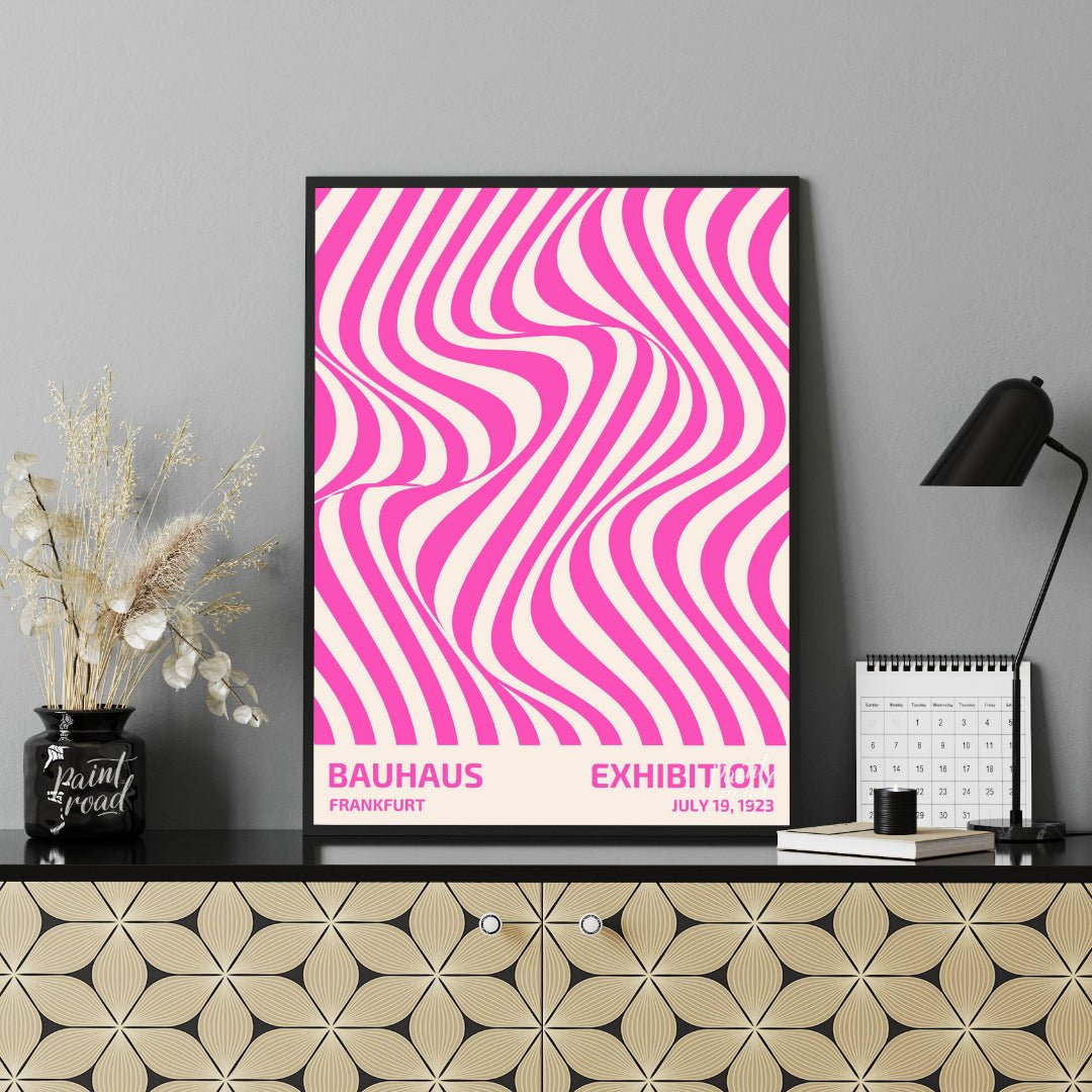 This dynamic poster boldly fuses Bauhaus principles with elements of Op Art, featuring an mesmerizi… for office