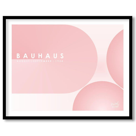 This ethereal Bauhaus-inspired poster features an expansive, soft pink color palette dominated by l… for area