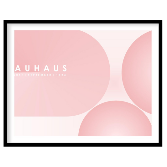 This ethereal Bauhaus-inspired poster features an expansive, soft pink color palette dominated by l… for area