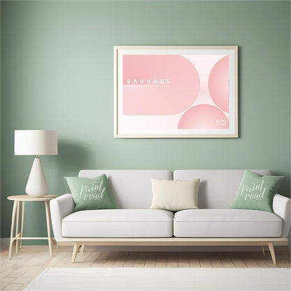 This ethereal Bauhaus-inspired poster features an expansive, soft pink color palette dominated by l… for living room