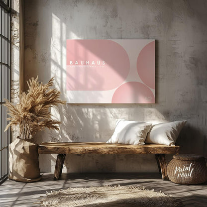 This ethereal Bauhaus-inspired poster features an expansive, soft pink color palette dominated by l… for living room