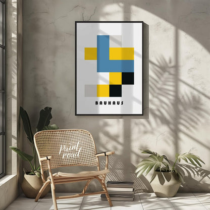 This Bauhaus-inspired poster exemplifies the movement’s use of primary colors and simplified geomet… for other