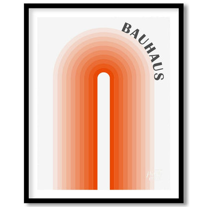This minimalist Bauhaus-inspired poster features a striking central arch motif, composed of concent… for space