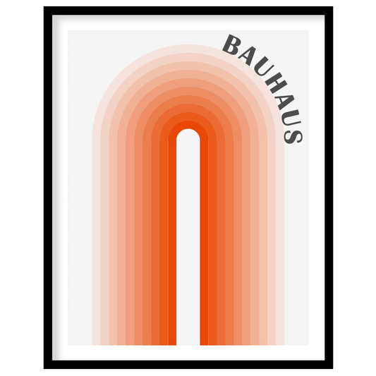 This minimalist Bauhaus-inspired poster features a striking central arch motif, composed of concent… for space