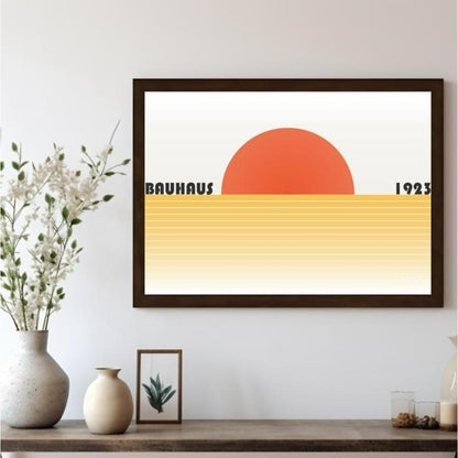 This captivating Bauhaus-inspired poster features a bold, orange-red semi-circle representing a set… for living room