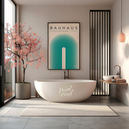This minimalist poster embodies the clean lines and geometric simplicity of the Bauhaus movement. I… for bathroom