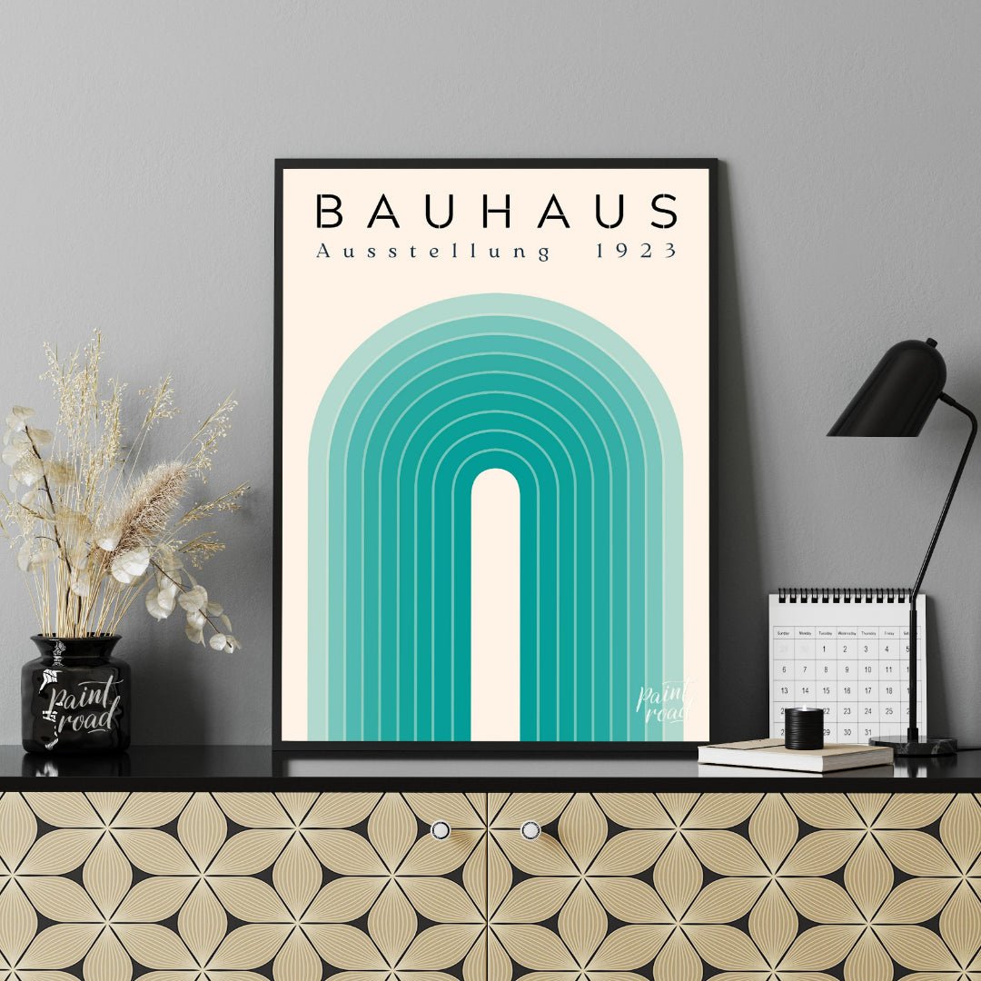 This minimalist poster embodies the clean lines and geometric simplicity of the Bauhaus movement. I… for office