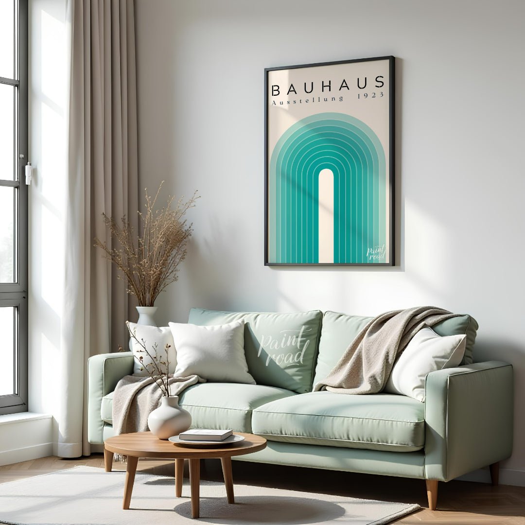 Bauhaus Teal Archway Painting available online at Paintroad showing 1923 abstract art and arch design