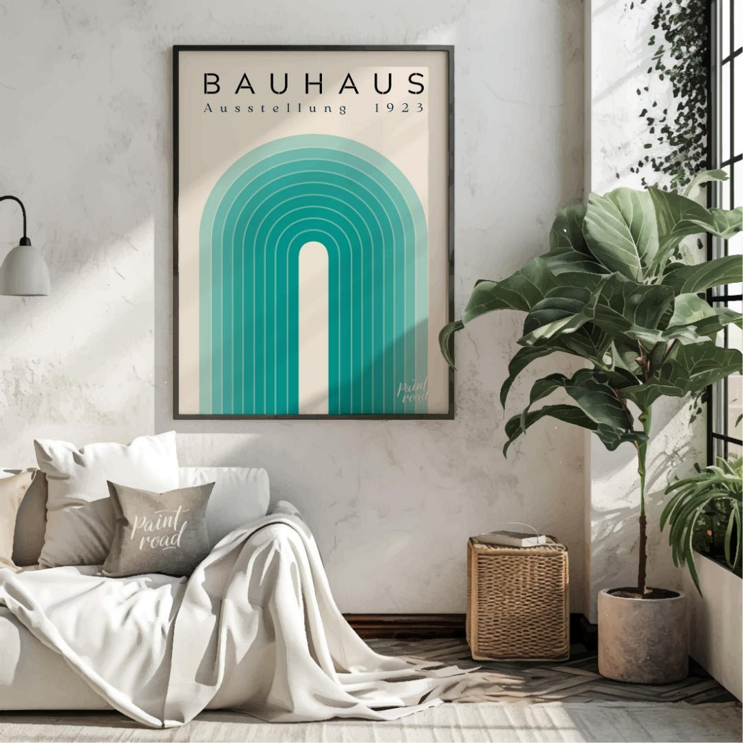 Bauhaus Teal Archway Painting available online at Paintroad showing 1923 abstract art and arch design