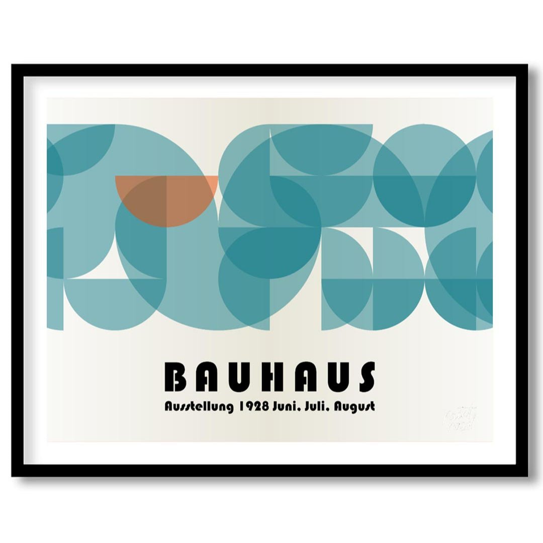This captivating Bauhaus-inspired poster features a harmonious composition dominated by overlapping… for home