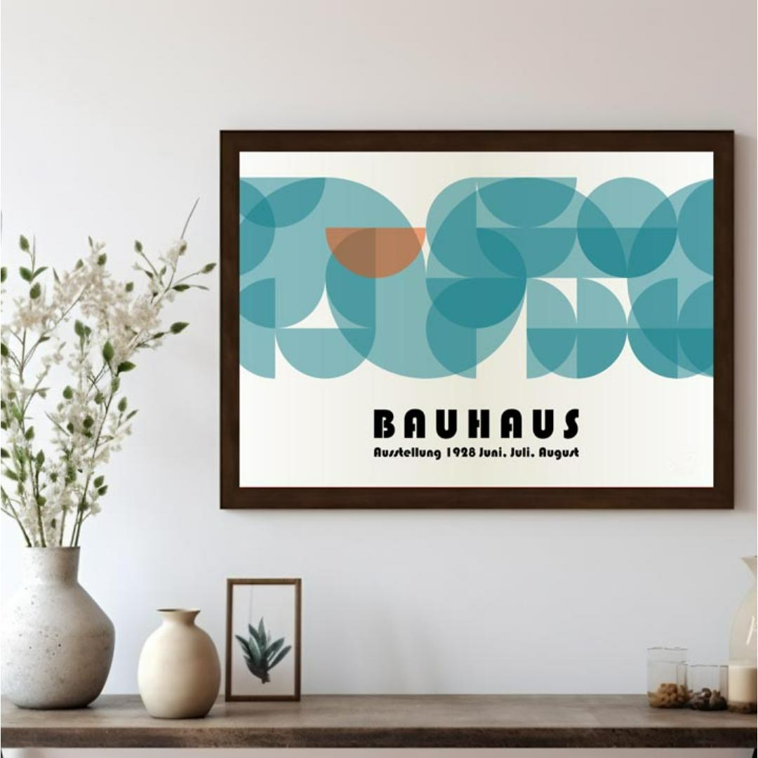 This captivating Bauhaus-inspired poster features a harmonious composition dominated by overlapping… for living room