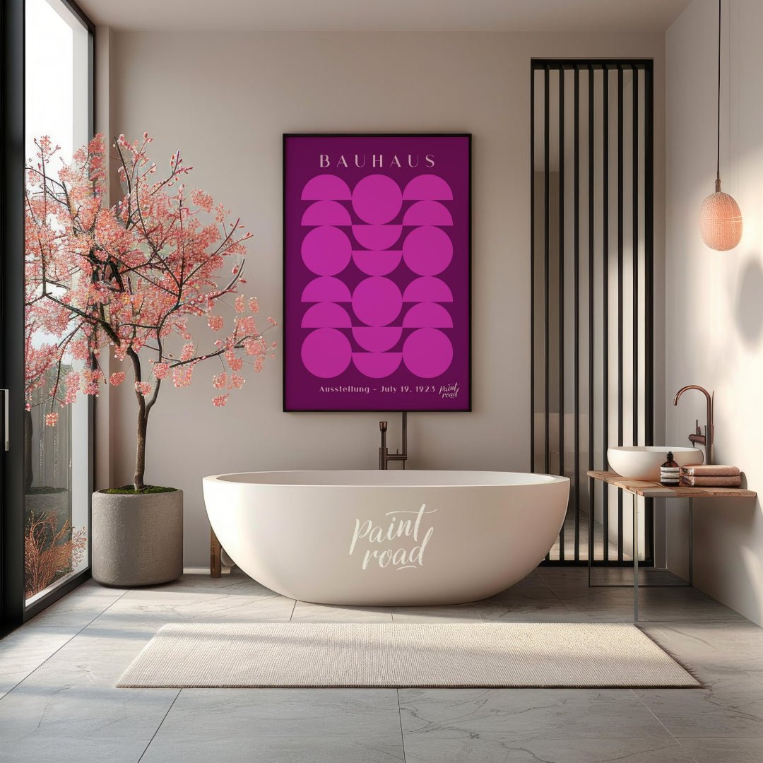 This vibrant poster, a clear nod to the Bauhaus aesthetic, features a striking geometric compositio… for bathroom