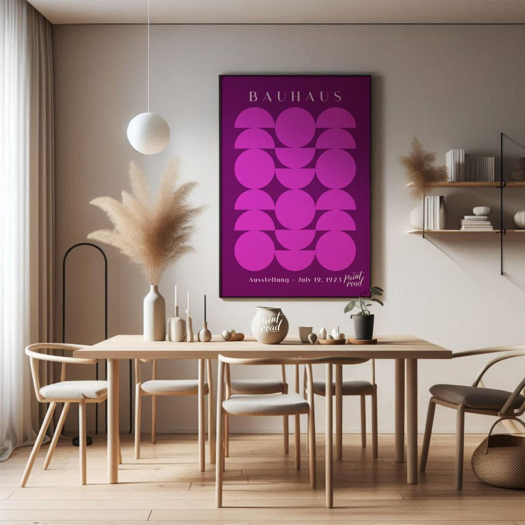 This vibrant poster, a clear nod to the Bauhaus aesthetic, features a striking geometric compositio… for dining room