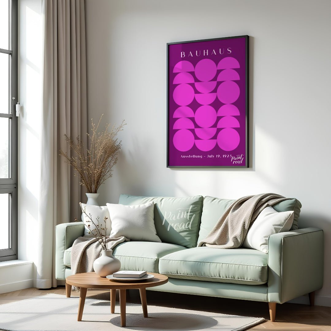 This vibrant poster, a clear nod to the Bauhaus aesthetic, features a striking geometric compositio… for living room