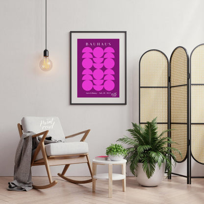 This vibrant poster, a clear nod to the Bauhaus aesthetic, features a striking geometric compositio… for living room
