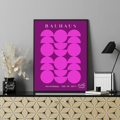 This vibrant poster, a clear nod to the Bauhaus aesthetic, features a striking geometric compositio… for office