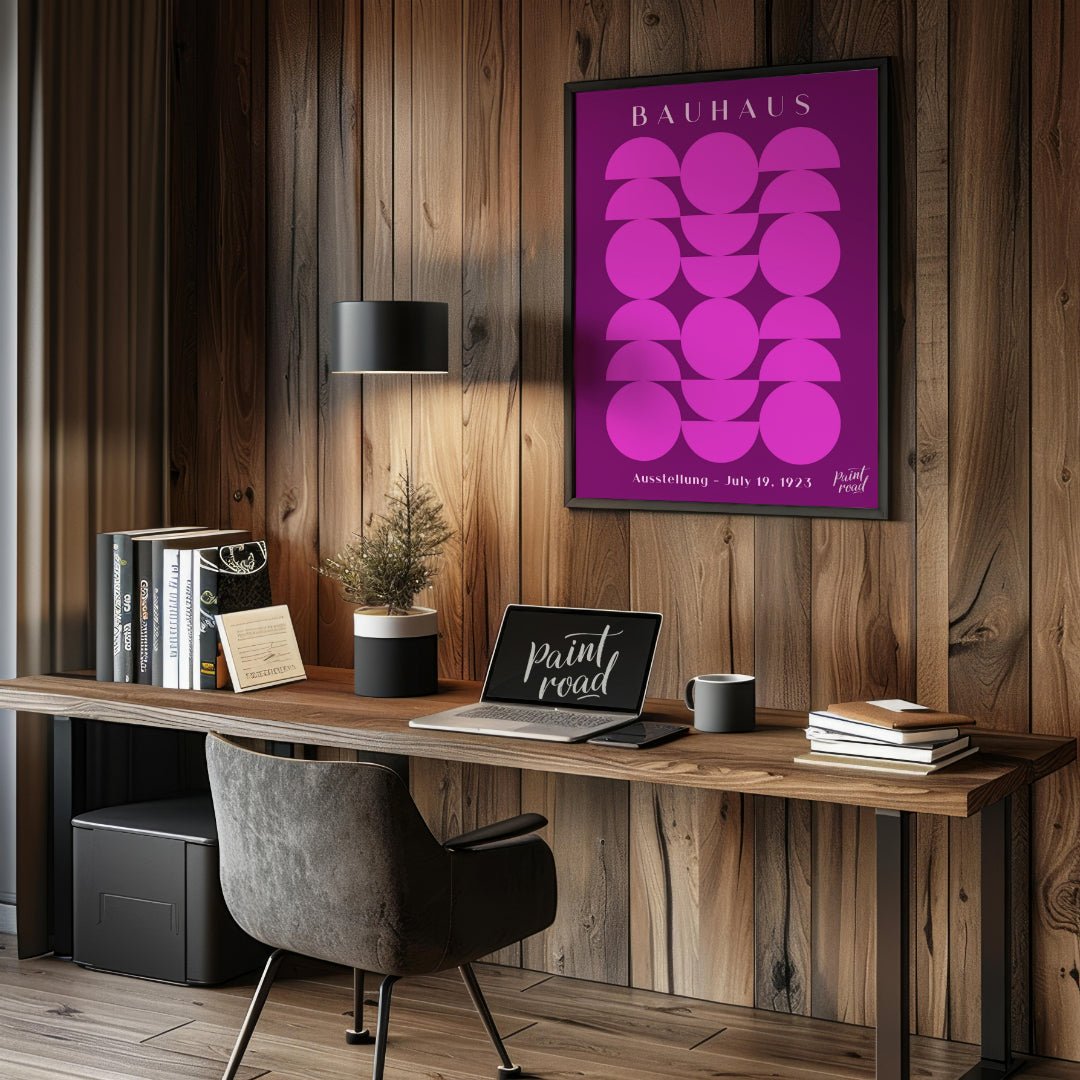 This vibrant poster, a clear nod to the Bauhaus aesthetic, features a striking geometric compositio… for office