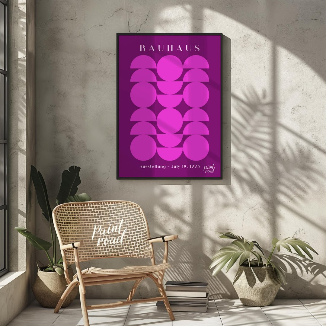 This vibrant poster, a clear nod to the Bauhaus aesthetic, features a striking geometric compositio… for outdoor