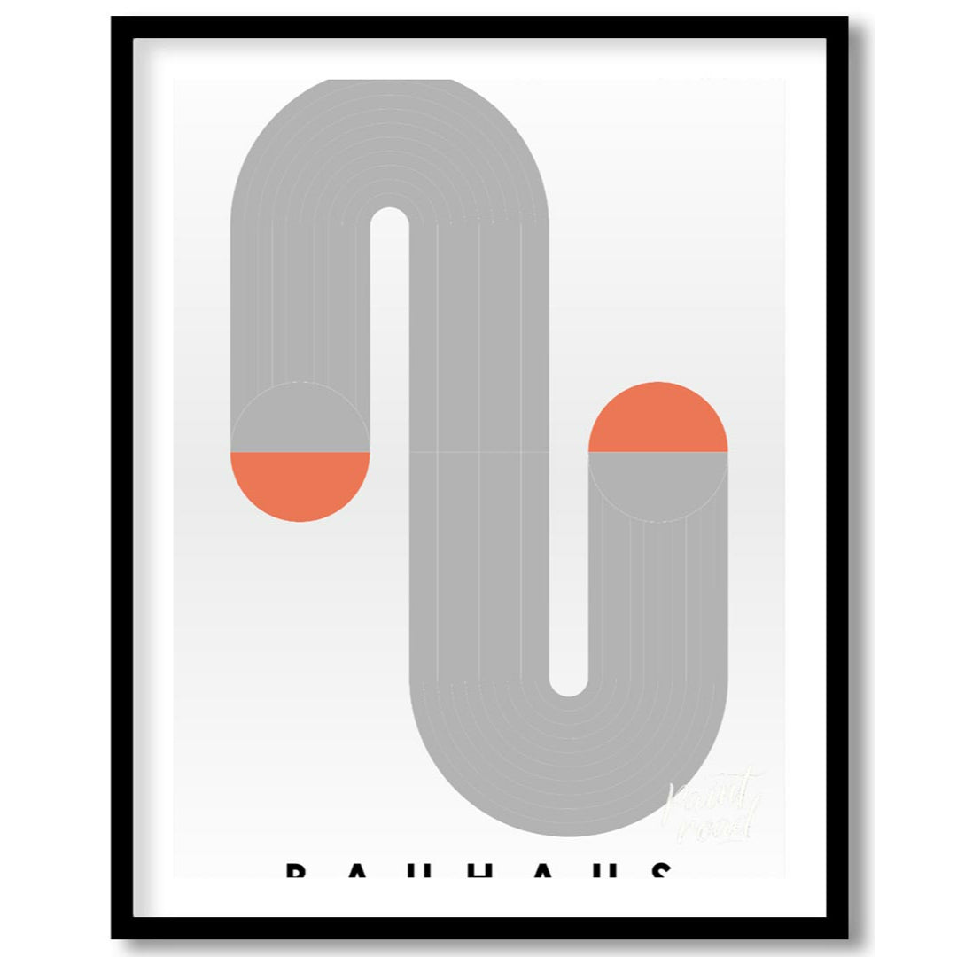 This minimalist Bauhaus-inspired print features a winding serpentine form composed of segmented gre… for abode