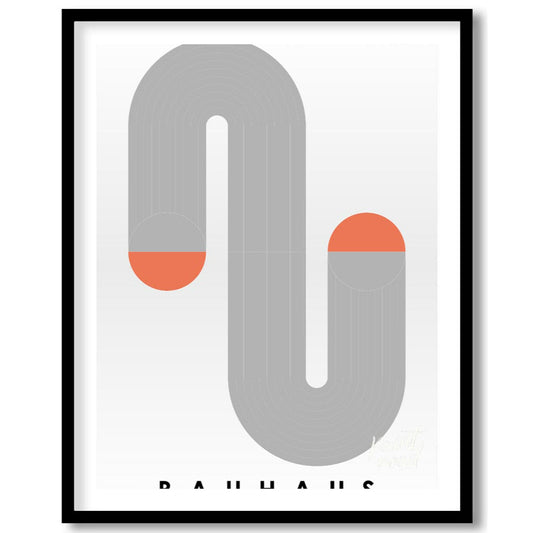 This minimalist Bauhaus-inspired print features a winding serpentine form composed of segmented gre… for abode